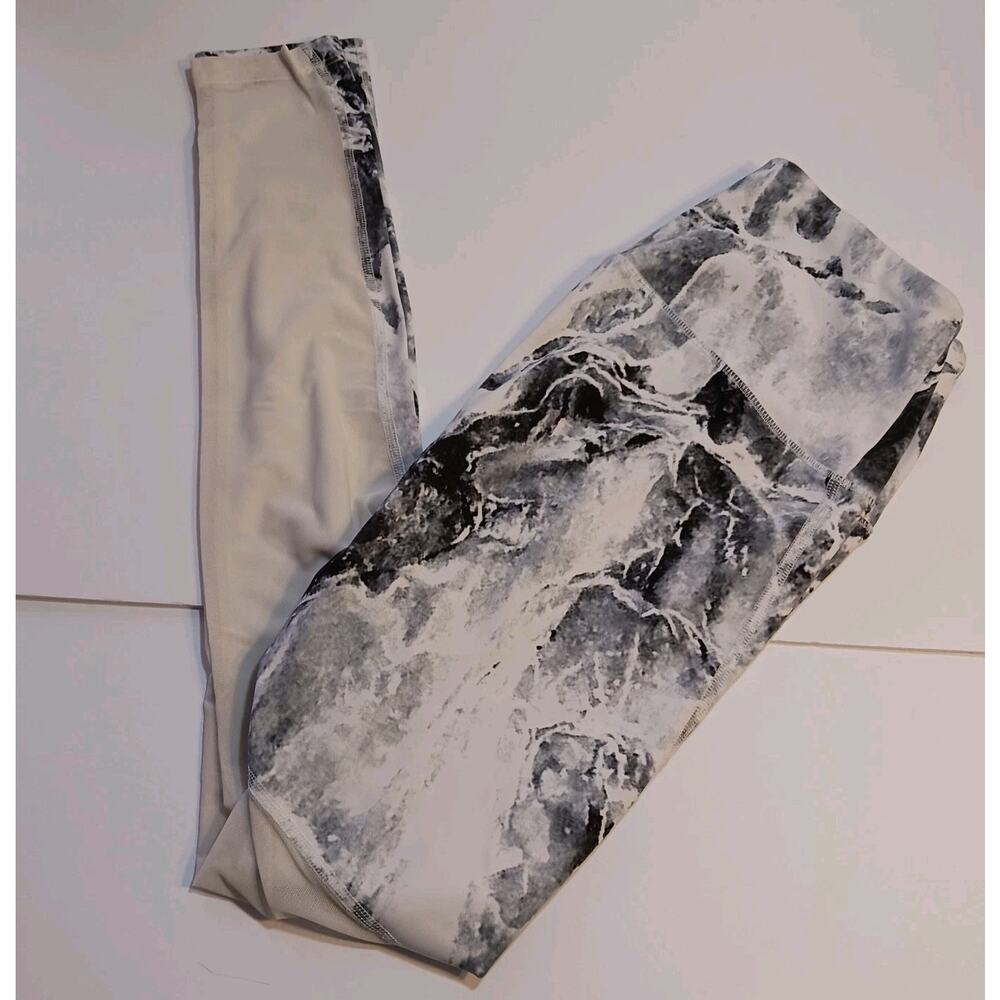 Varley Leggings Women's Small Var-Tech Black White Grey Marble Mesh Panels